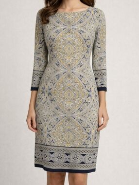 London Style Yellow & Blue Dress NWT